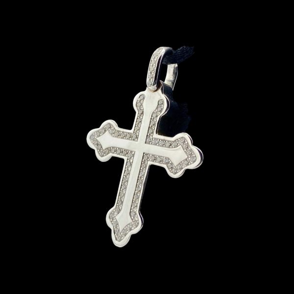 COLLIER-PENDENTIF  CROIX OR GRIS 18K ET DIAMANT DE BUCHERER – Image 2