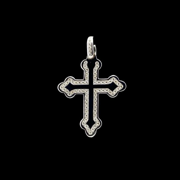 COLLIER-PENDENTIF  CROIX OR GRIS 18K ET DIAMANT DE BUCHERER – Image 3