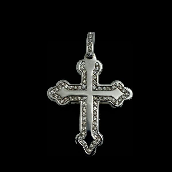 COLLIER-PENDENTIF  CROIX OR GRIS 18K ET DIAMANT DE BUCHERER – Image 4