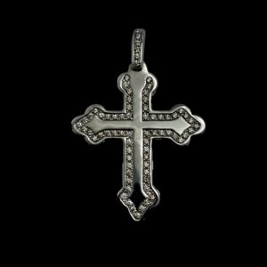 COLLIER-PENDENTIF  CROIX OR GRIS 18K ET DIAMANT DE BUCHERER