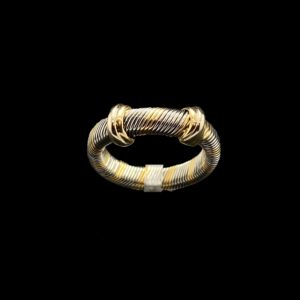 BAGUE CARTIER SILVERIUM RESSORT CABLE OR JAUNE 18K ET ACIER TAILLE 47