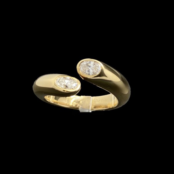 BAGUE CARTIER 1995 ELLIPSE DEUX TETES CROISEES OR JAUNE 18K SERTIE DE DEUX DIAMANTS OVAL TAILLE 52 – Image 5