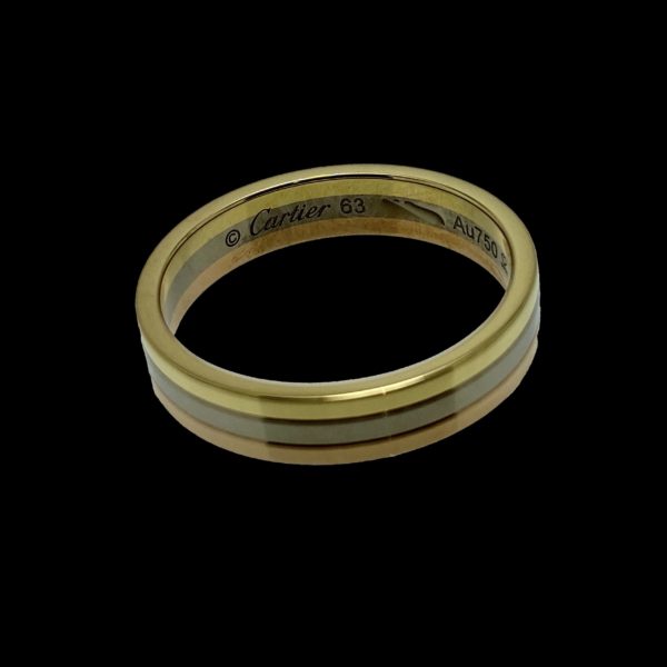 BAGUE CARTIER  ALLIANCE TRINITY 3 OR ROSE GRIS JAUNE 18K TAILLE 63 – Image 4