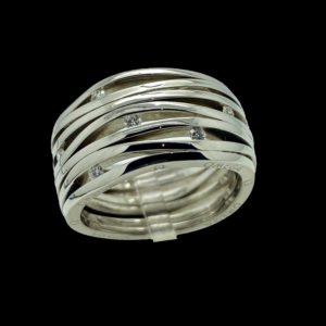 BAGUE OMEGA AQUA SWING OR GRIS 18K ET DIAMANTS TAILLE 57