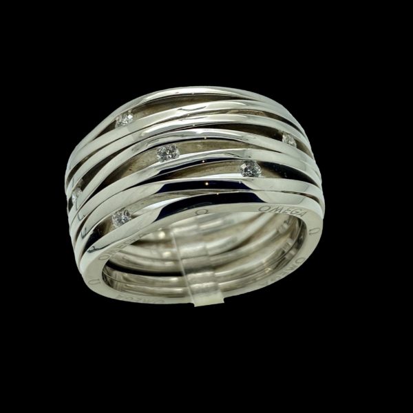 BAGUE OMEGA AQUA SWING OR GRIS 18K ET DIAMANTS TAILLE 57