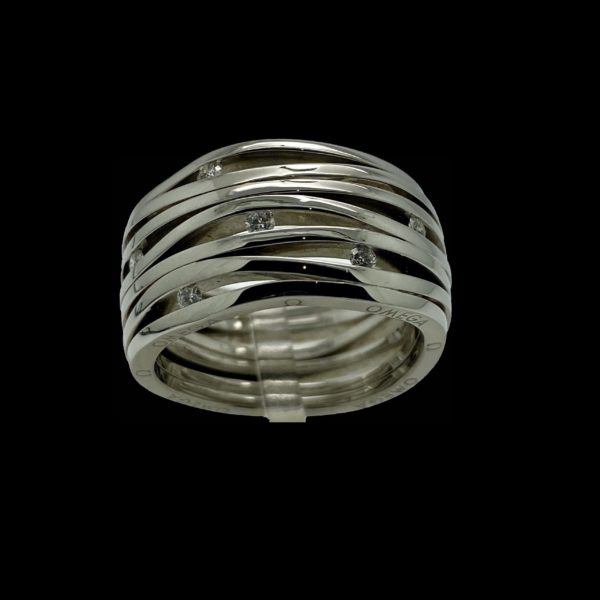 BAGUE OMEGA AQUA SWING OR GRIS 18K ET DIAMANTS TAILLE 57 – Image 5