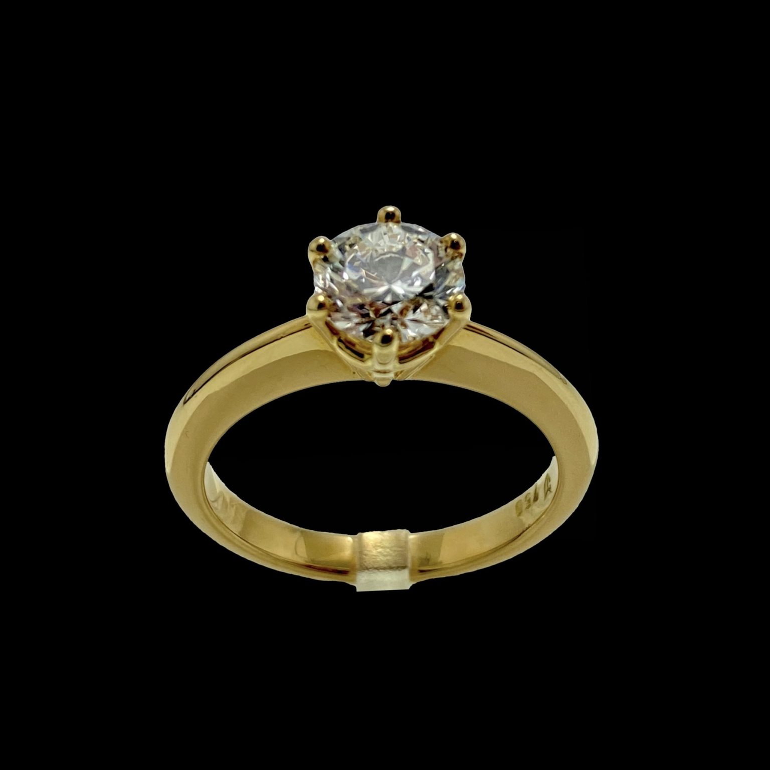 Bague Solitaire Diamant Cz 7mm Plaqué Or 18K – Taille 52, 6 Griffes, Multifacette