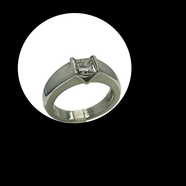 BAGUE SOLITAIRES DIAMANT TAILLE PRINCESSE 1,01CT. OR GRIS 18K/750 – Image 6