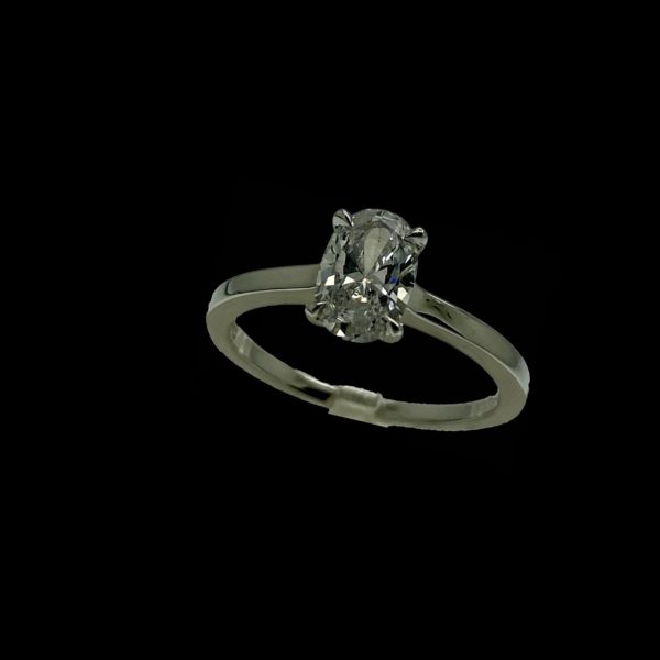 BAGUE SOLITAIRES DIAMANT OVALE ET OR 18K/750 GRIS TAILLE 53 – Image 2