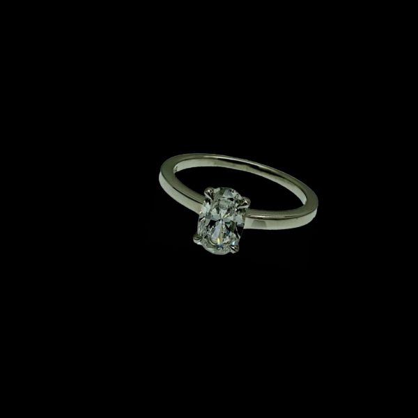 BAGUE SOLITAIRES DIAMANT OVALE ET OR 18K/750 GRIS TAILLE 53 – Image 5