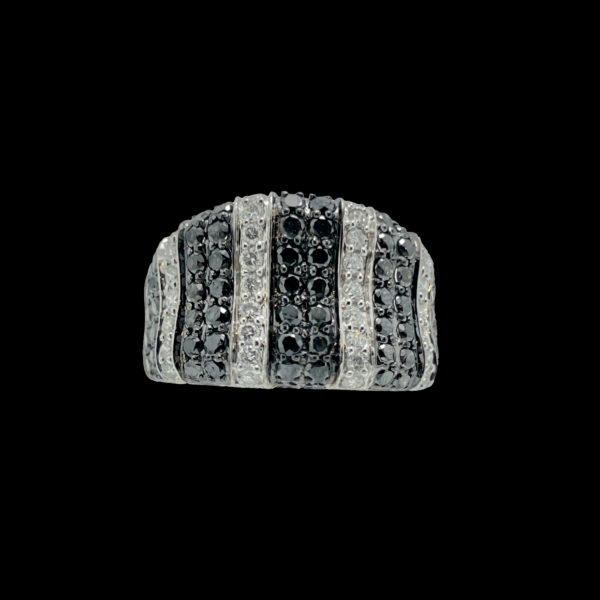 BAGUE VAGUE OR GRIS 18K DIAMANTS BLANC ET NOIR TAILLE BRILLANT MODERNE TAILLE 53/54 – Image 2