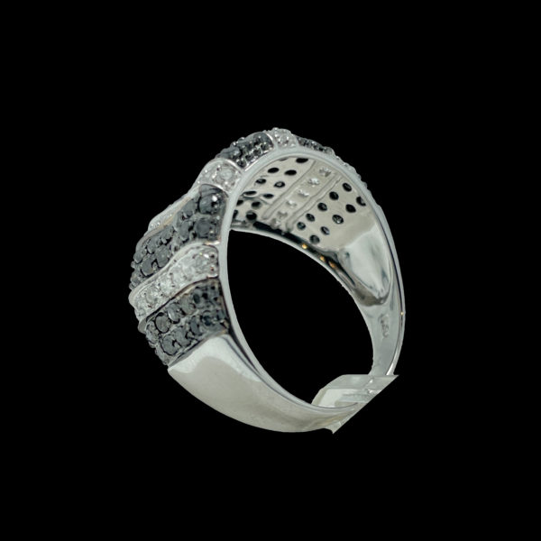 BAGUE VAGUE OR GRIS 18K DIAMANTS BLANC ET NOIR TAILLE BRILLANT MODERNE TAILLE 53/54 – Image 4
