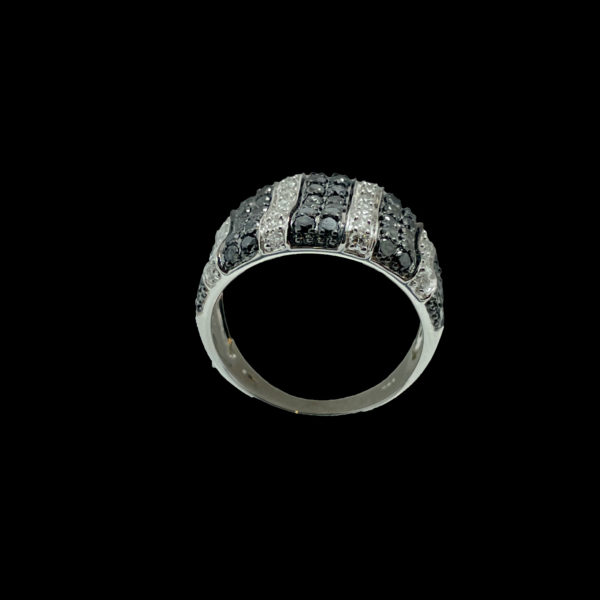 BAGUE VAGUE OR GRIS 18K DIAMANTS BLANC ET NOIR TAILLE BRILLANT MODERNE TAILLE 53/54 – Image 6