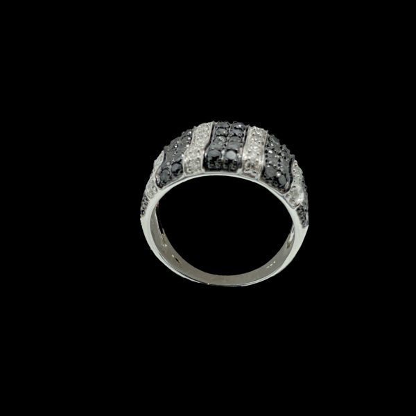 BAGUE VAGUE OR GRIS 18K DIAMANTS BLANC ET NOIR TAILLE BRILLANT MODERNE TAILLE 53/54