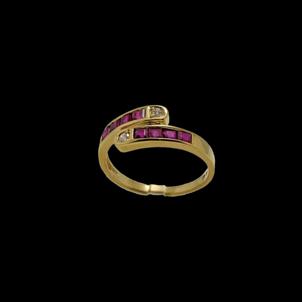 BAGUE TOI ET MOI OR JAUNE 18K DIAMANTS ET RUBIS TAILLE 53