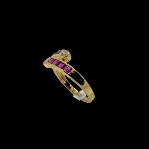 BAGUE TOI ET MOI OR JAUNE 18K DIAMANTS ET RUBIS TAILLE 53 – Image 2