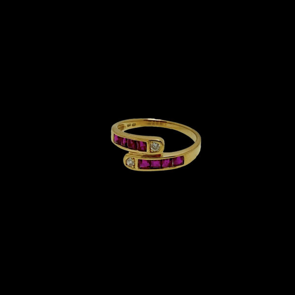 BAGUE TOI ET MOI OR JAUNE 18K DIAMANTS ET RUBIS TAILLE 53 – Image 6