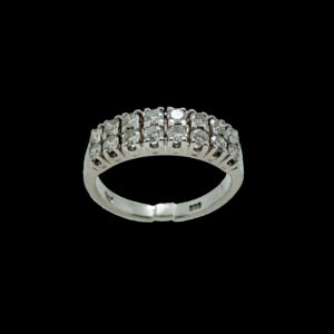 BAGUE DEMI-TOUR COMPLET DEUX LIGNES SERTIE DE 16 DIAMANTS OR GRIS 14K TAILLE 54