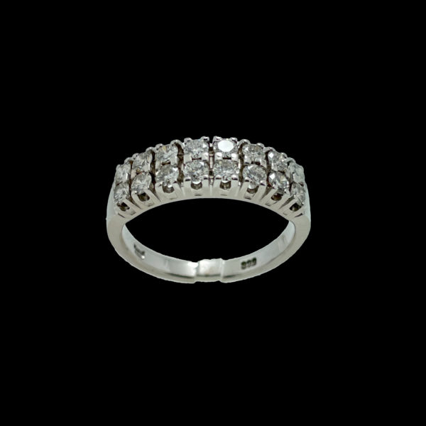 BAGUE DEMI-TOUR COMPLET DEUX LIGNES SERTIE DE 16 DIAMANTS OR GRIS 14K TAILLE 54