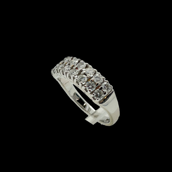 BAGUE DEMI-TOUR COMPLET DEUX LIGNES SERTIE DE 16 DIAMANTS OR GRIS 14K TAILLE 54 – Image 2