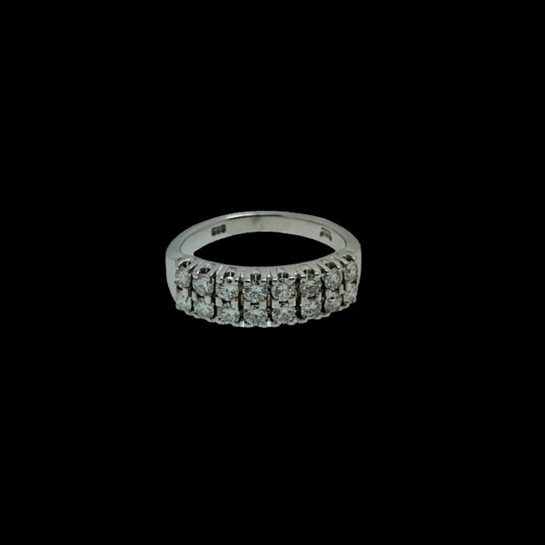 BAGUE DEMI-TOUR COMPLET DEUX LIGNES SERTIE DE 16 DIAMANTS OR GRIS 14K TAILLE 54 – Image 7