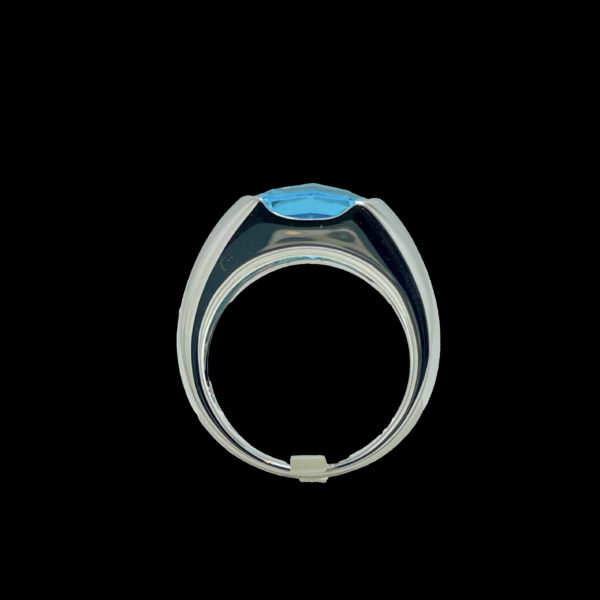 BAGUE OR GRIS 18K SERTIE D'UNE AIGUE MARINE COUSSIN TAILLE 53 – Image 3