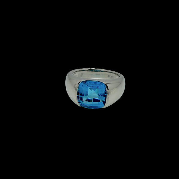 BAGUE OR GRIS 18K SERTIE D'UNE AIGUE MARINE COUSSIN TAILLE 53 – Image 4