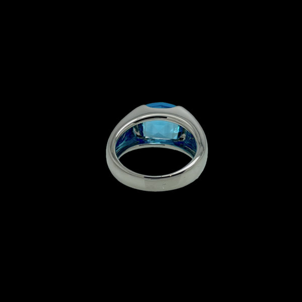 BAGUE OR GRIS 18K SERTIE D'UNE AIGUE MARINE COUSSIN TAILLE 53 – Image 5