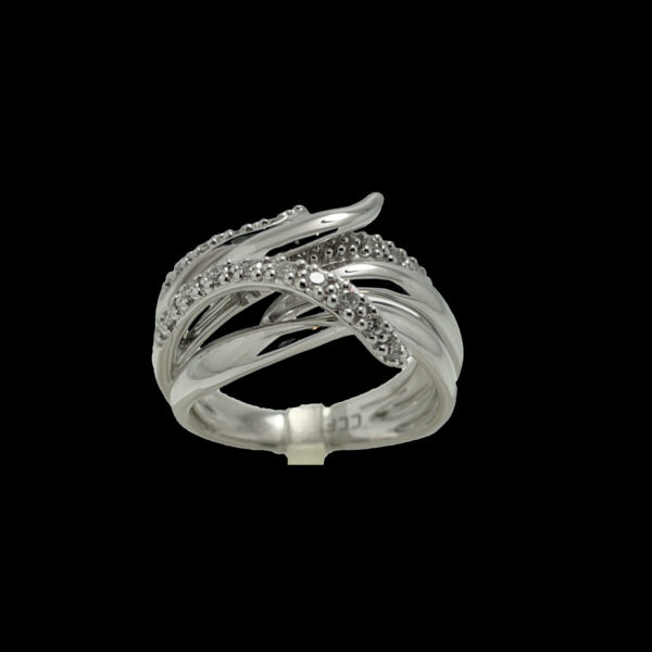 BAGUE OR GRIS 18K DITE "FOLLE" CISELEE DE ROSEAUX SERTIE DE DIAMANTS TAILLE 53