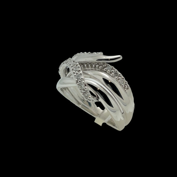 BAGUE OR GRIS 18K DITE "FOLLE" CISELEE DE ROSEAUX SERTIE DE DIAMANTS TAILLE 53 – Image 2