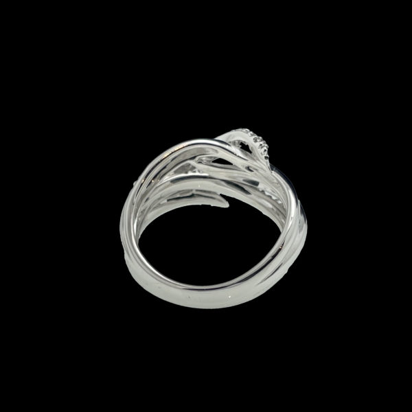 BAGUE OR GRIS 18K DITE "FOLLE" CISELEE DE ROSEAUX SERTIE DE DIAMANTS TAILLE 53 – Image 5