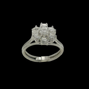 BAGUE OR GRIS 18K FLEUR SERTIE DE 7 DIAMANTS TAILLE 53/54