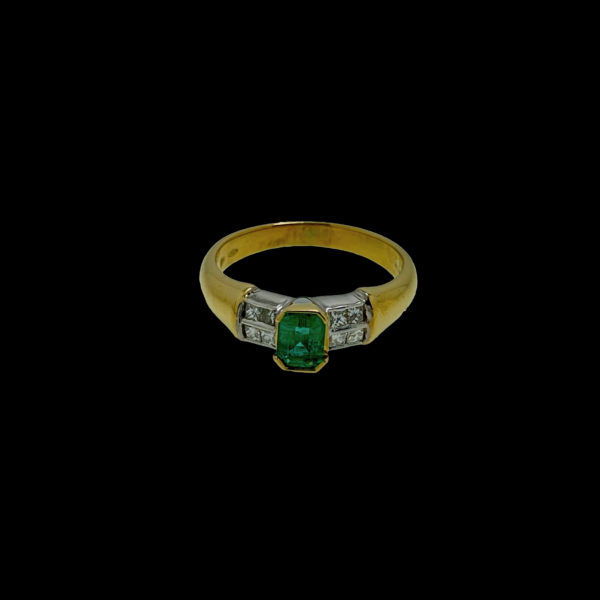 BAGUE OR JAUNE ET GRIS 18K EMERAUDE ET DIAMANTS TAILLE 58 – Image 6