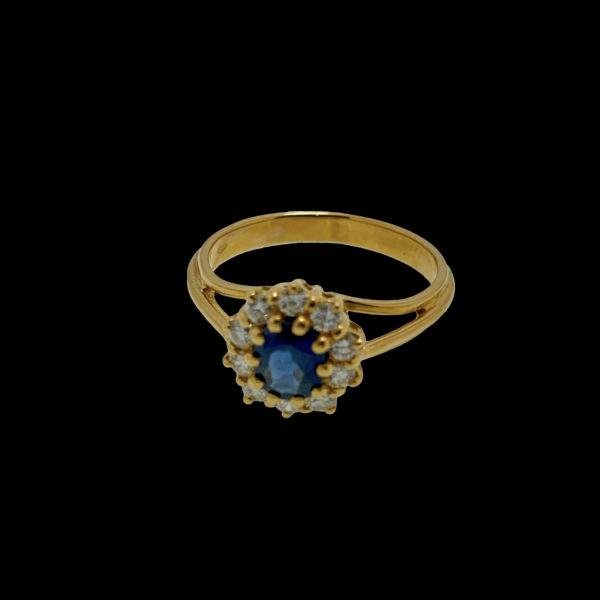 BAGUE OR JAUNE 18K FLEUR SERTIE D'UN SAPHIR ET DE 10 DIAMANTS TAILLE 51/52 – Image 5