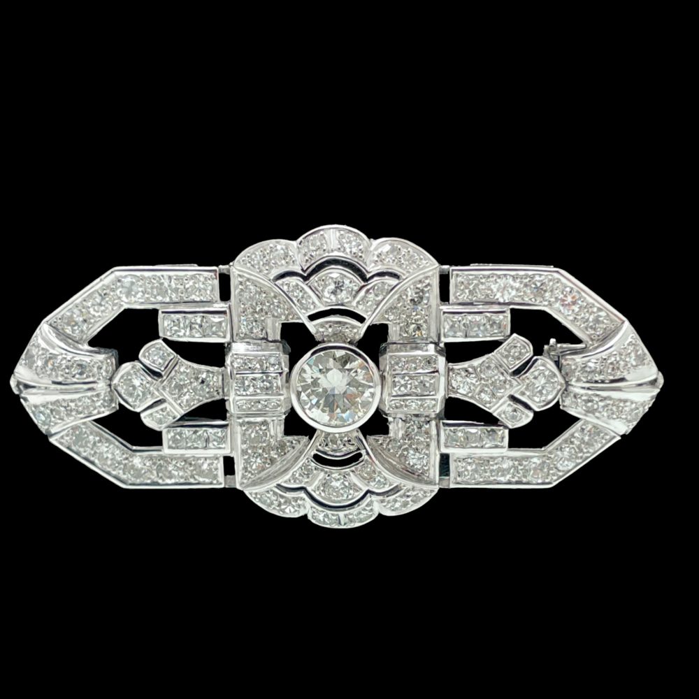 BROCHE ART DECO PLATINE 950 ET 113 DIAMANTS OR24