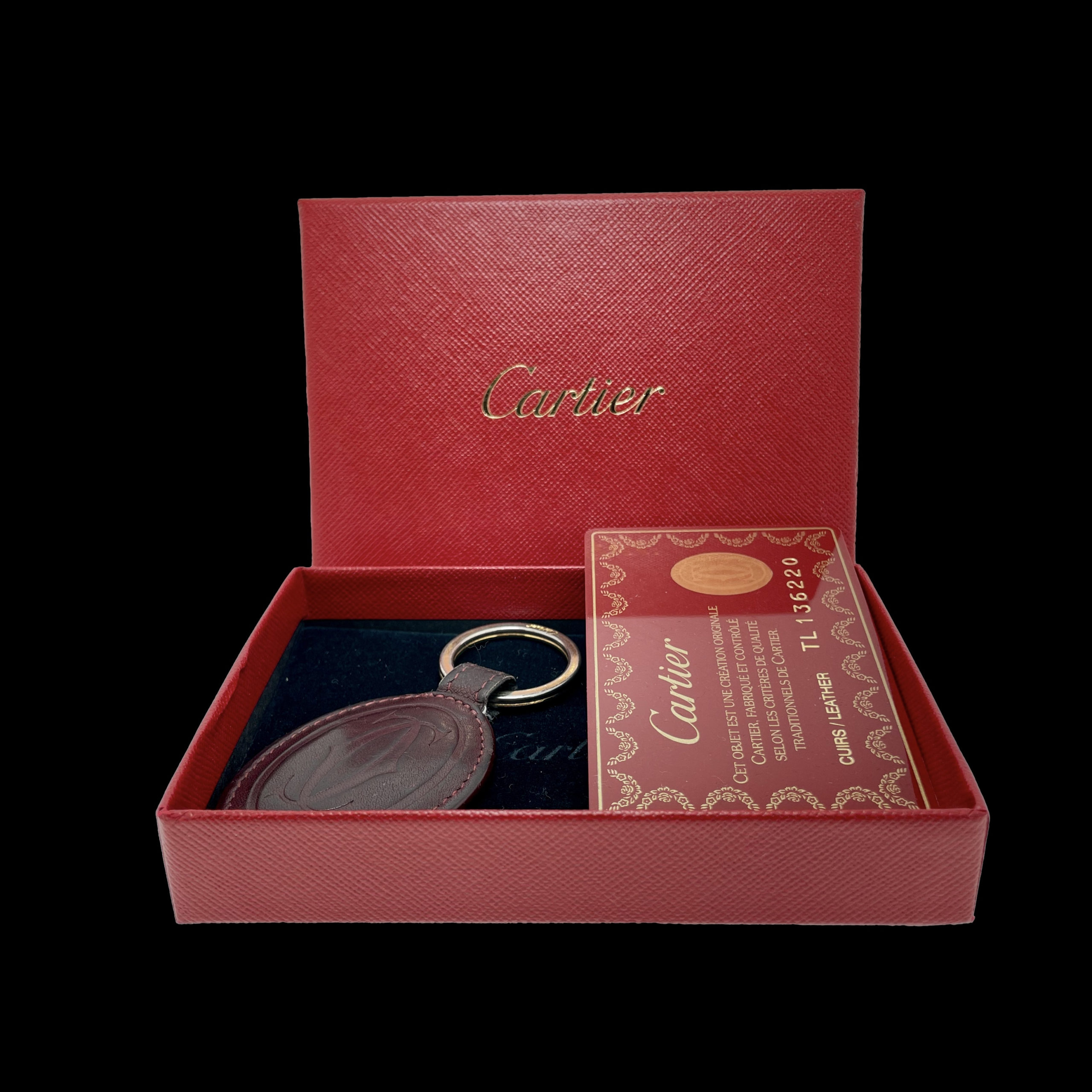 CROG000501 - Porte-clés & porte-cartes Must de Cartier - Cuir de veau  bordeaux, finition dorée - Cartier