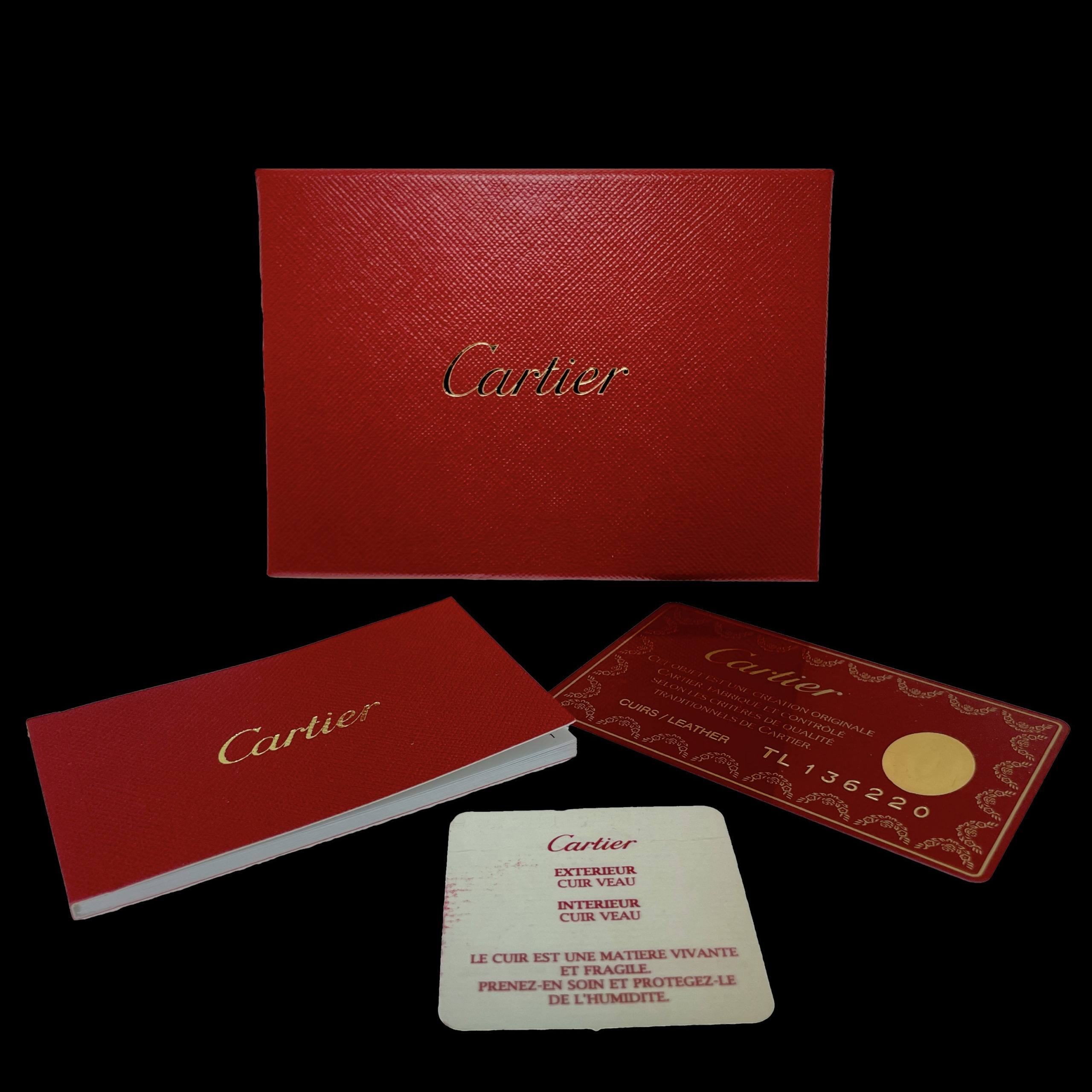 CROG000501 - Porte-clés & porte-cartes Must de Cartier - Cuir de veau  bordeaux, finition dorée - Cartier