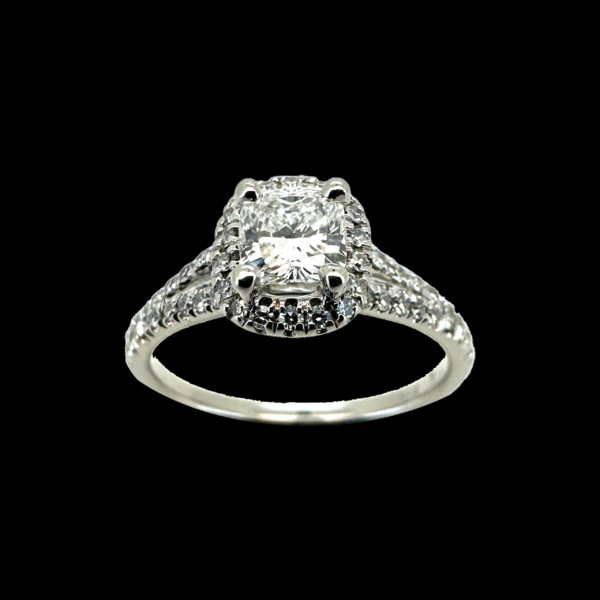BAGUE SOLITAIRE DE AGUA DE ORO OR GRIS 750 SERTIE D'UN DIAMANT TAILLE COUSSIN