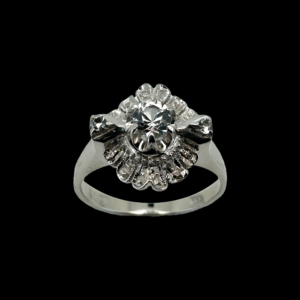 BAGUE SOLITAIRE VINTAGE FLEUR SERTIE DE ZIRCONS