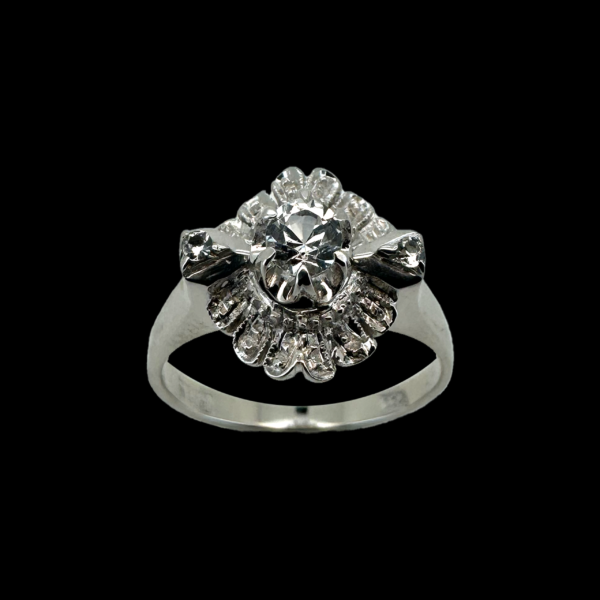 BAGUE SOLITAIRE VINTAGE FLEUR SERTIE DE ZIRCONS