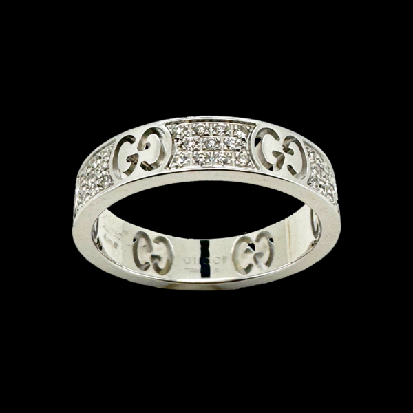 BAGUE GUCCI ICON POUDRE D'ÉTOILES OR GRIS 750 CERTIE DE 55 DIAMANTS