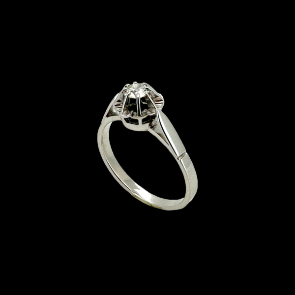 BAGUE SOLITAIRE VINTAGE DIAMANT TAILLE ANCIENNE OR GRIS 750 – Image 2