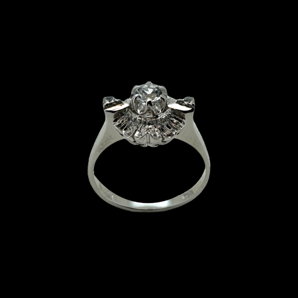 BAGUE SOLITAIRE VINTAGE FLEUR SERTIE DE ZIRCONS – Image 2