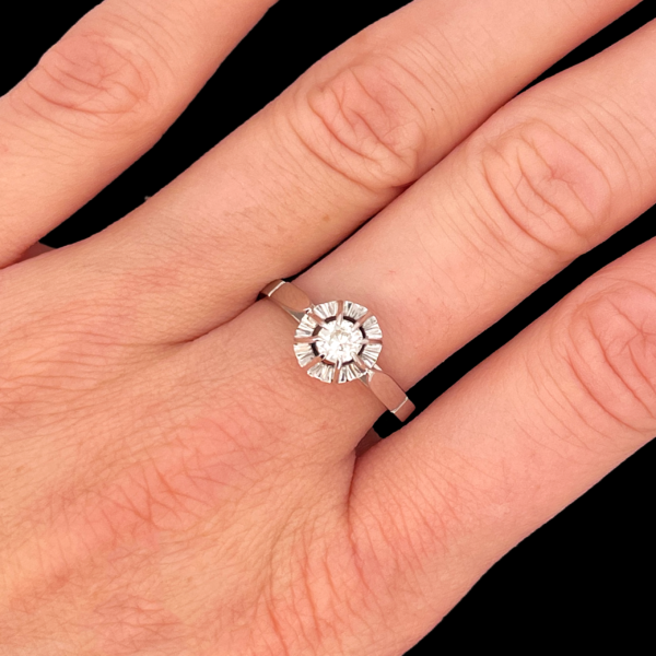 BAGUE SOLITAIRE VINTAGE DIAMANT TAILLE ANCIENNE OR GRIS 750 – Image 4