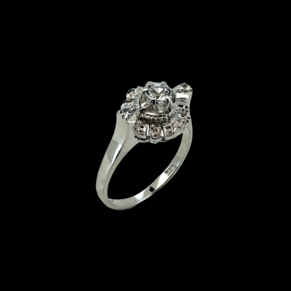 BAGUE SOLITAIRE VINTAGE FLEUR SERTIE DE ZIRCONS – Image 3