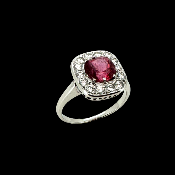 BAGUE EN OR GRIS 750 SERTIE D'UNE TOURMALINE ET DIAMANTS – Image 3