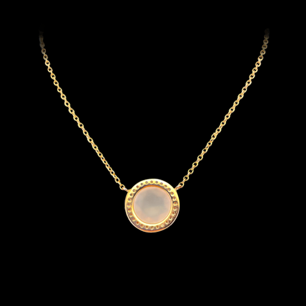 PARURE CHRIST EN OR ROUGE 750 SERTI DE QUARTZ ROSE ET ZIRCONS A FACETTES – Image 2
