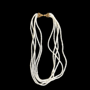 COLLIER-PENDENTIF DE PERLES EN 5 RANGS AVEC FERMOIR EN ARGENT 925 PLAQUÉ OR 750 JAUNE