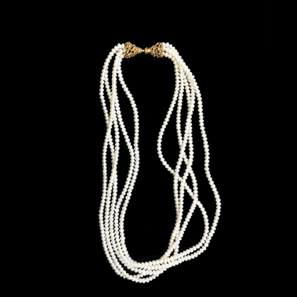 COLLIER-PENDENTIF DE PERLES EN 5 RANGS AVEC FERMOIR EN ARGENT 925 PLAQUÉ OR 750 JAUNE