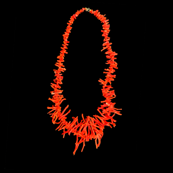 PARURE COLLIER & BOUCLES D'OREILLES EN FRANGES CORAIL ROUGE VÉRITABLE
